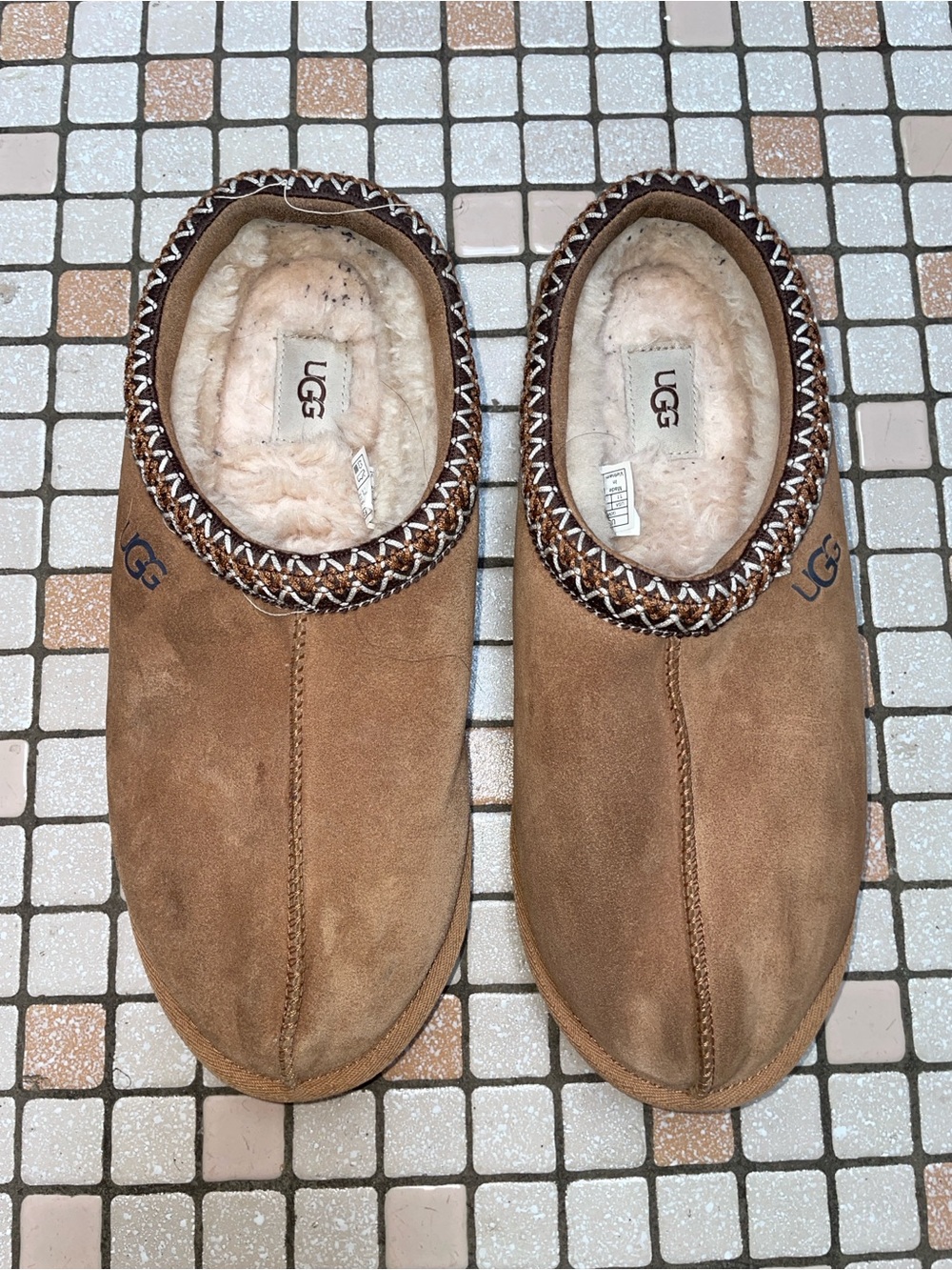UGG Tasman Chestnut Brown Suede Shearling Clog Slippers